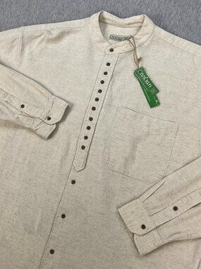 Civilian Heritage Irish Grandfather Shirt Mens L Stone Natural Cotton/Linen NEW